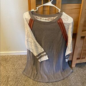 Gray and Lace Long Sleeve Top